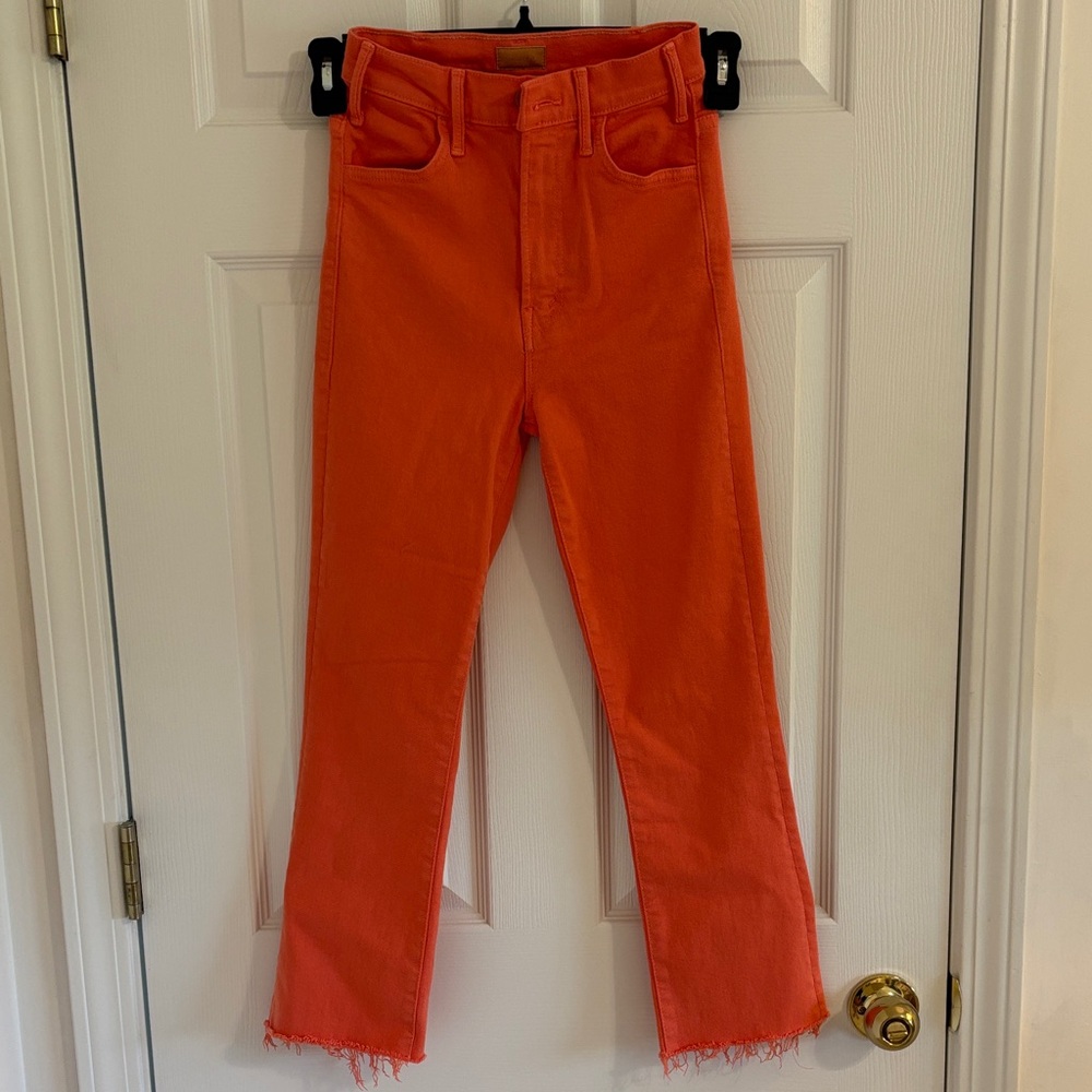 MOTHER Vibrant Orange Cropped Jeans